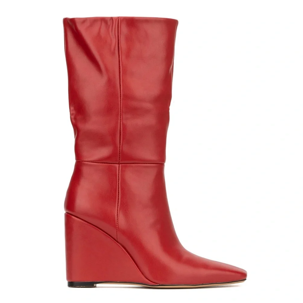 Red Leather Wedge Boots - Picture 7 of 8